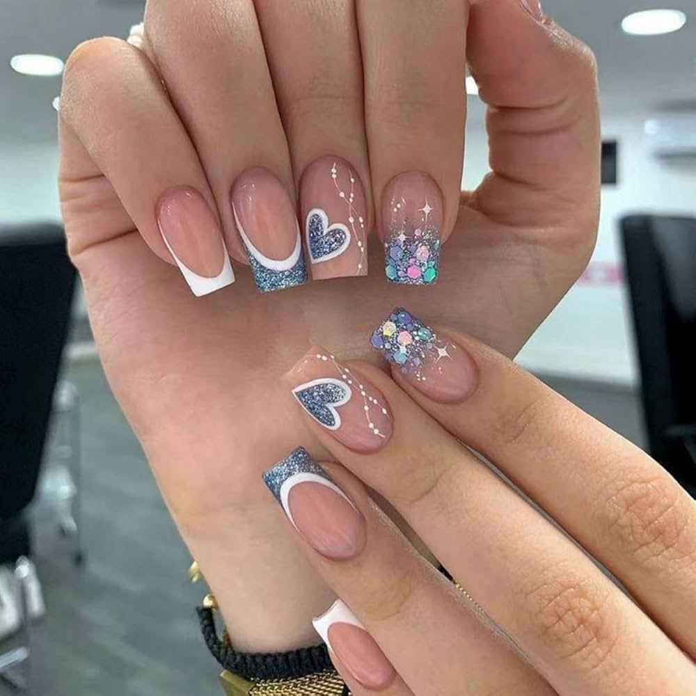 Glitter Heart Press On Nails
